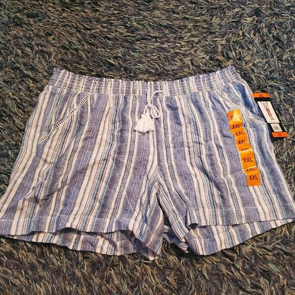 NWT Briggs White and Blue Striped Linen Shorts Boho Hippie Funky Pirate - Picture 2 of 8